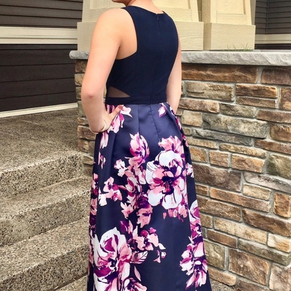 Xscape Floral Jewel Neck Fit and Flare Gown - Picture 2 of 8